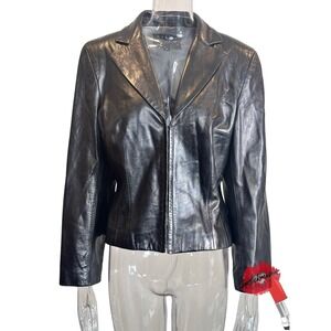 Vintage Y2K Siena Studio Collection Leather Jacket Women 12 Black‎ Goth Bratz
